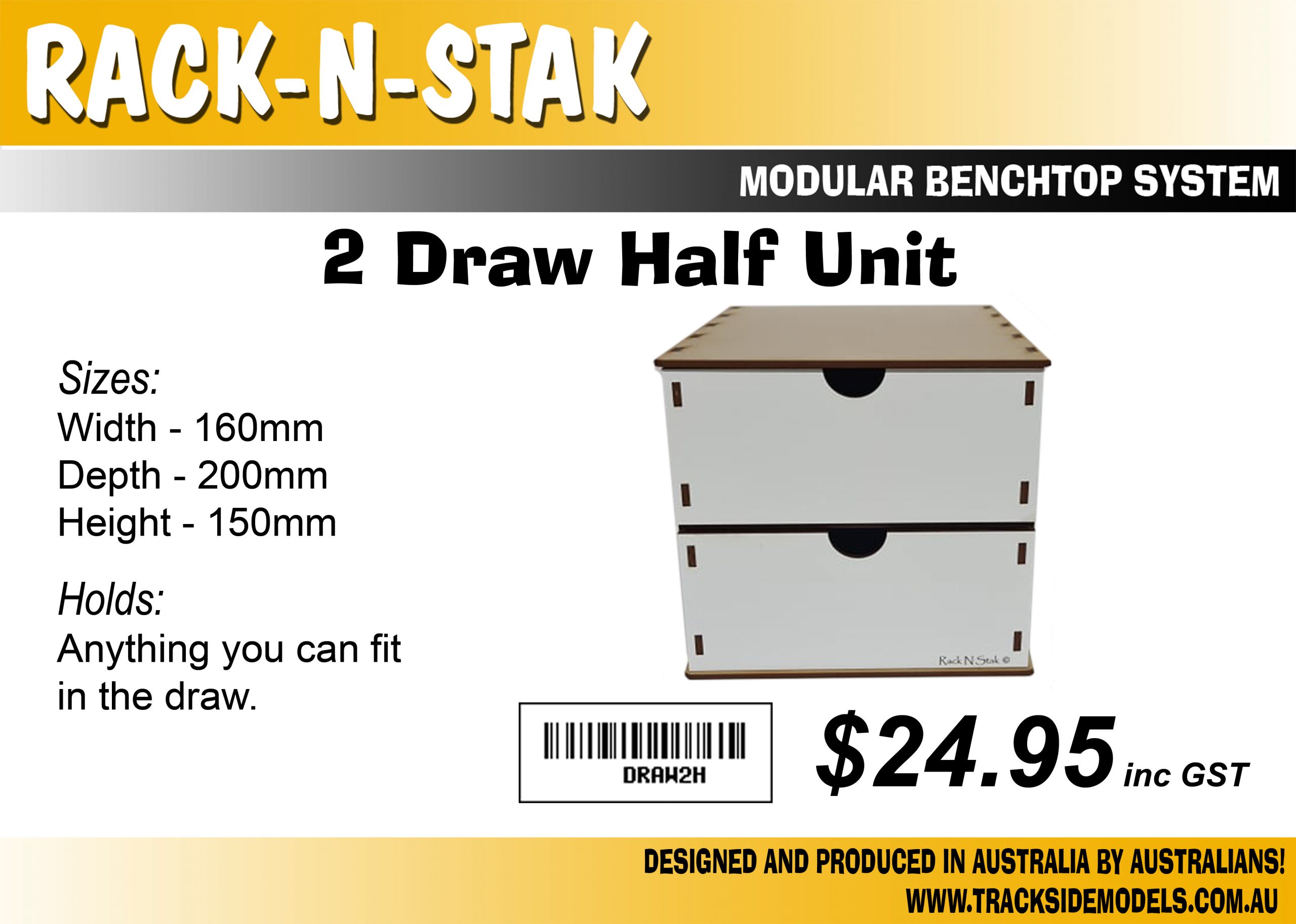 Rack N Stak - 2 Draw Half Unit - DRAW2H